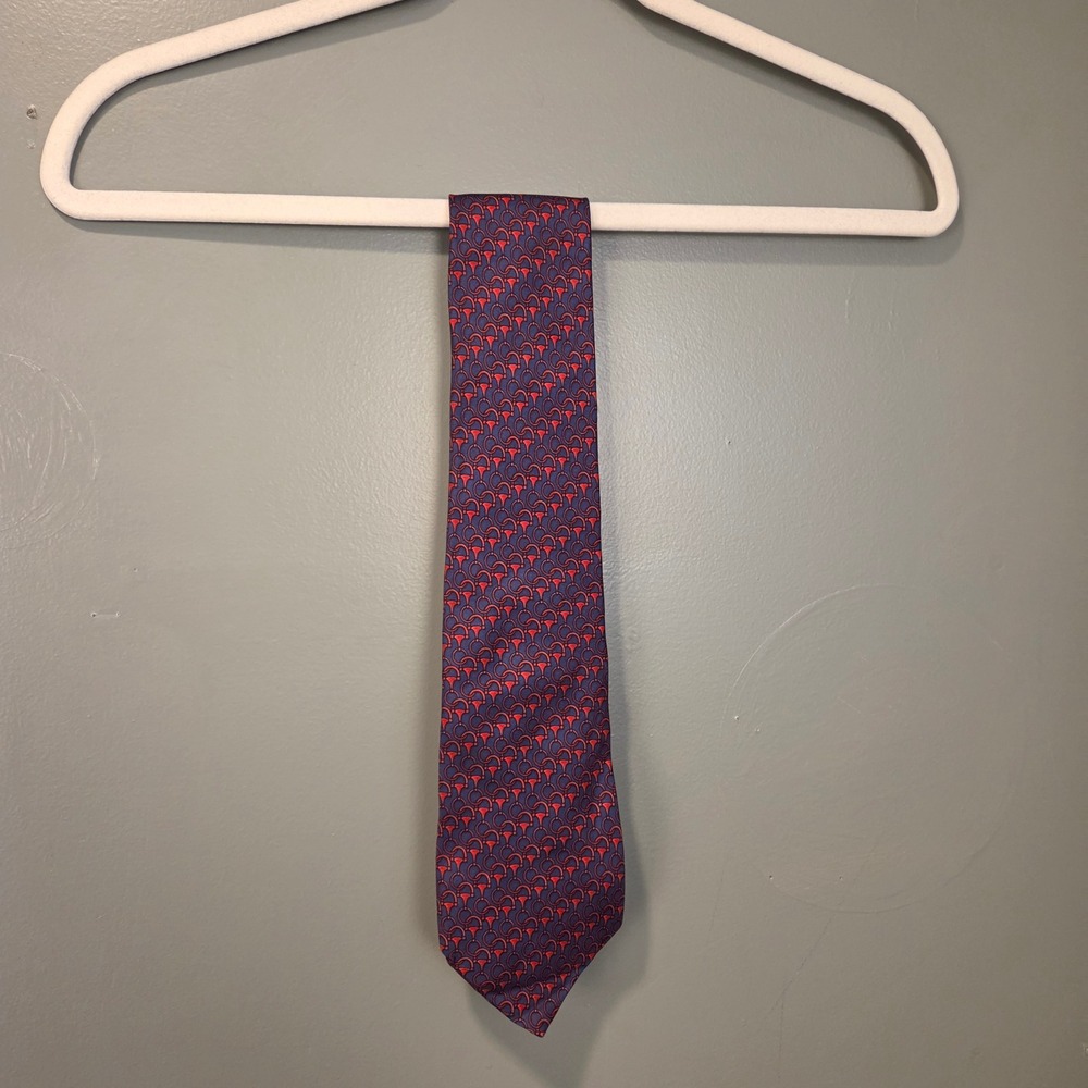 Vintage Gucci 100% Silk Necktie Horsebit Pattern, Made In Italy, Red Blue - Picture 1 of 10